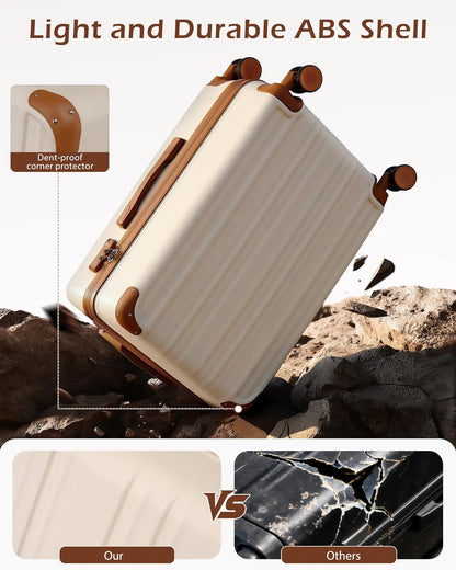 Carry On Luggage, Suitcase with Durable and Lightweight, carry on suitcase with ABS Hardshell, Dual Spinner Wheels, TSA Lock, and YKK Zipper(apricot black, S(20in)_carry on)