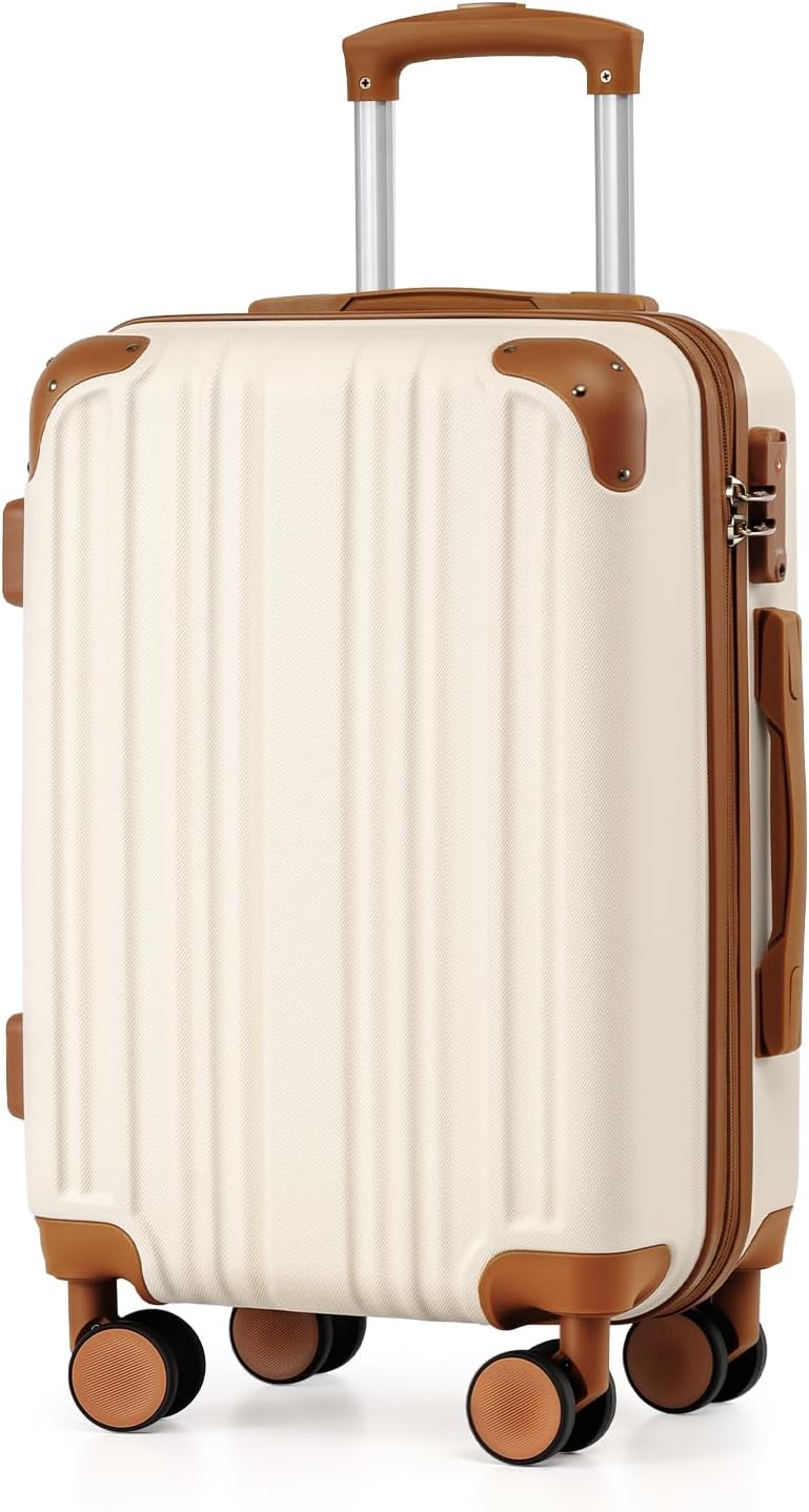 Carry On Luggage, Suitcase with Durable and Lightweight, carry on suitcase with ABS Hardshell, Dual Spinner Wheels, TSA Lock, and YKK Zipper(apricot black, S(20in)_carry on)