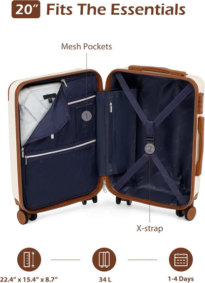 Carry On Luggage, Suitcase with Durable and Lightweight, carry on suitcase with ABS Hardshell, Dual Spinner Wheels, TSA Lock, and YKK Zipper(apricot black, S(20in)_carry on)