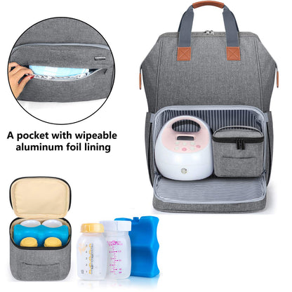 Breast Pump Backpack Storage Bag for Cooler Bag & Laptop, Gray | 2 Wear Ways, Fits Most Breast Pumps, Suitable for Working Mothers