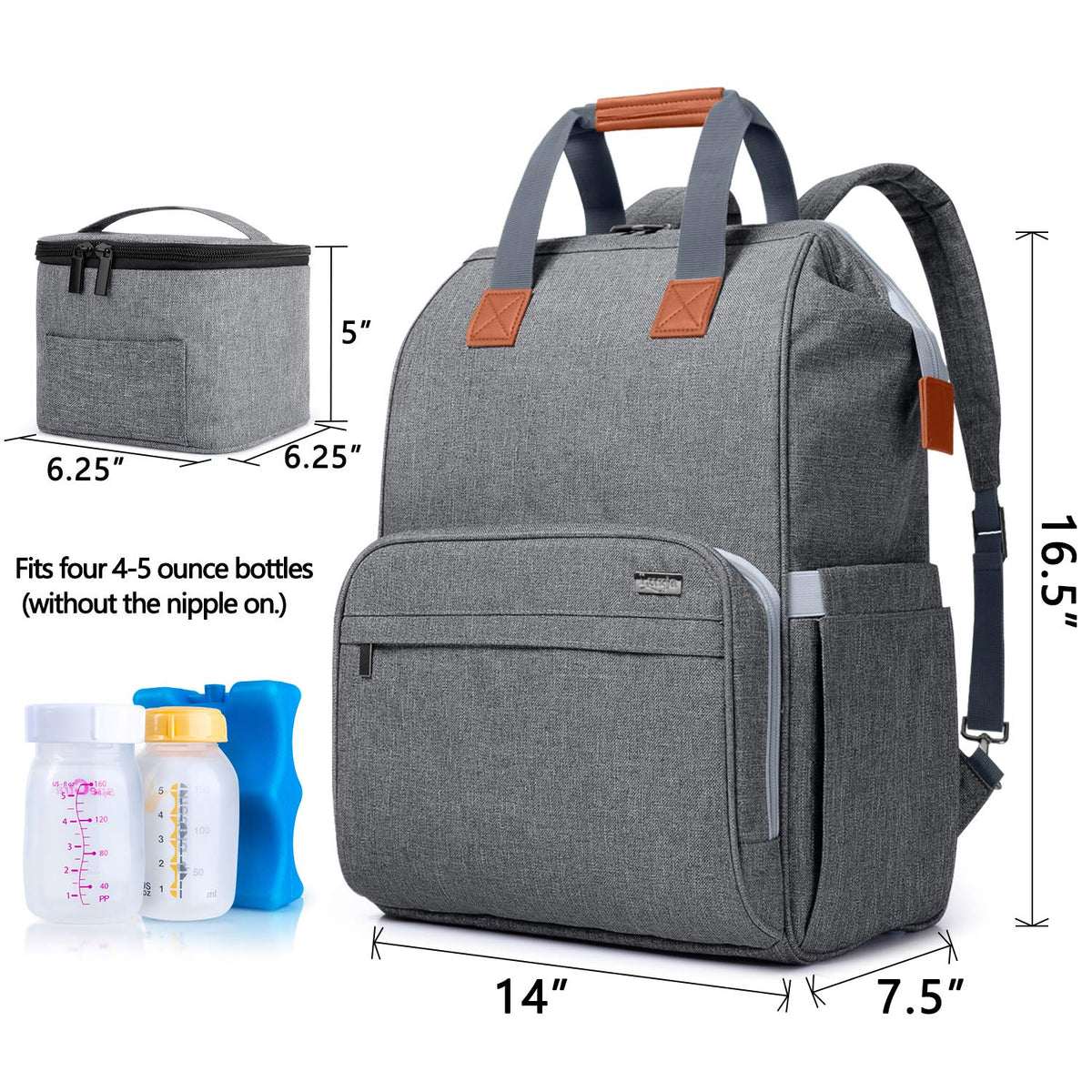 Breast Pump Backpack Storage Bag for Cooler Bag & Laptop, Gray | 2 Wear Ways, Fits Most Breast Pumps, Suitable for Working Mothers