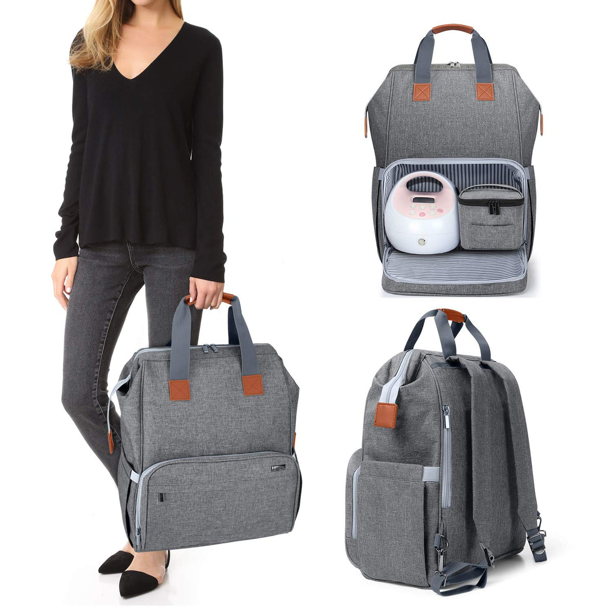 Breast Pump Backpack Storage Bag for Cooler Bag & Laptop, Gray | 2 Wear Ways, Fits Most Breast Pumps, Suitable for Working Mothers