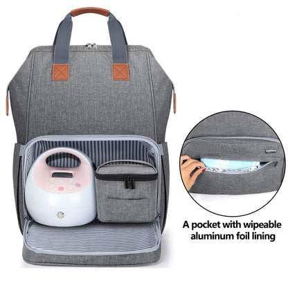 Breast Pump Backpack Storage Bag for Cooler Bag & Laptop, Gray | 2 Wear Ways, Fits Most Breast Pumps, Suitable for Working Mothers