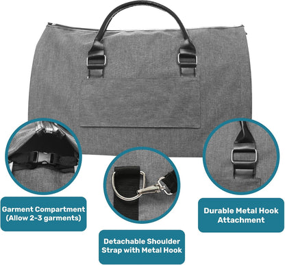 Convertible Garment Duffel Bag for Travel, Large Carry On Weekender Bag with Hanging Clothes Feature, Overnight Travel Duffle Bag for Women with Shoe Compartment (Navy Blue)
