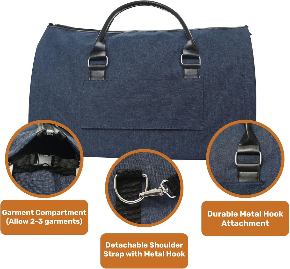 Convertible Garment Duffel Bag for Travel, Large Carry On Weekender Bag with Hanging Clothes Feature, Overnight Travel Duffle Bag for Women with Shoe Compartment (Navy Blue)