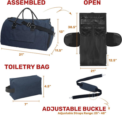 Convertible Garment Duffel Bag for Travel, Large Carry On Weekender Bag with Hanging Clothes Feature, Overnight Travel Duffle Bag for Women with Shoe Compartment (Navy Blue)