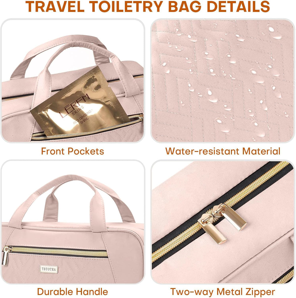 Hanging Toiletry Bag for Women Travel, 2 Sizes Large & Small Waterproof Cosmetic Organizer with 4 Compartments, Rotating Hook, Foldable Pink Travel Bag for Toiletries & Makeup - Medium Grey