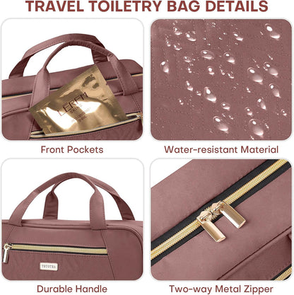 Hanging Toiletry Bag for Women Travel, 2 Sizes Large & Small Waterproof Cosmetic Organizer with 4 Compartments, Rotating Hook, Foldable Pink Travel Bag for Toiletries & Makeup - Medium Grey