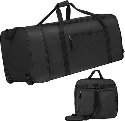 100L Foldable Rolling Duffel Bag with 2 Wheels, Light Weight Travel Duffel bag with Large Loading Capacity, 32 inch Rolling Duffel bag with Shoulder Strap for Travel Camping Sports