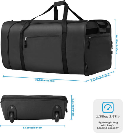 100L Foldable Rolling Duffel Bag with 2 Wheels, Light Weight Travel Duffel bag with Large Loading Capacity, 32 inch Rolling Duffel bag with Shoulder Strap for Travel Camping Sports