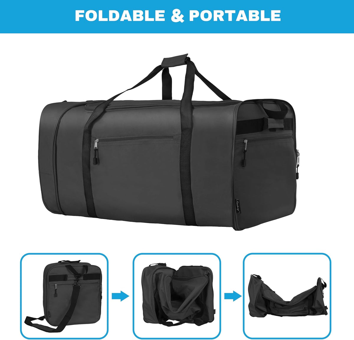 100L Foldable Rolling Duffel Bag with 2 Wheels, Light Weight Travel Duffel bag with Large Loading Capacity, 32 inch Rolling Duffel bag with Shoulder Strap for Travel Camping Sports