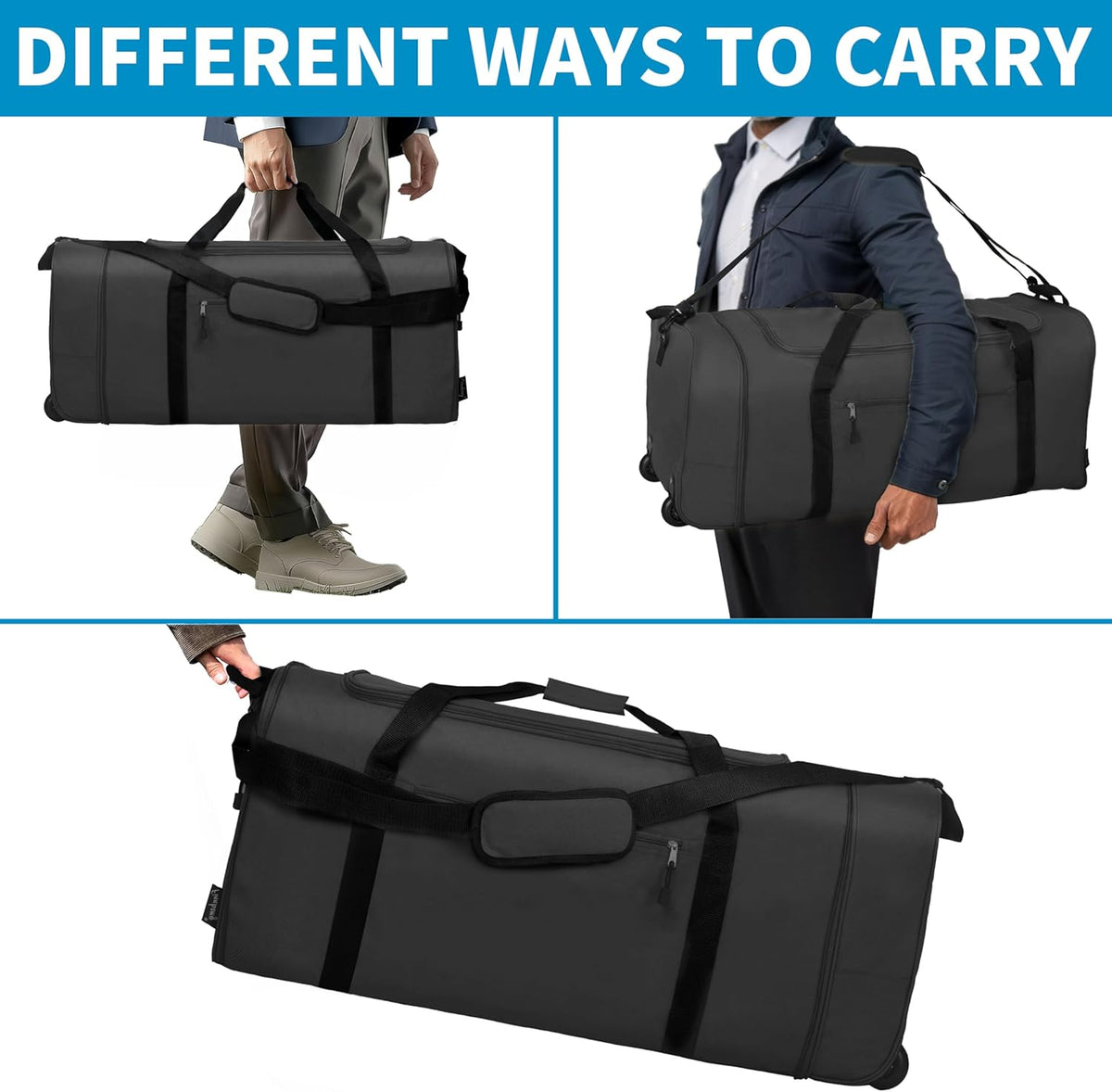 100L Foldable Rolling Duffel Bag with 2 Wheels, Light Weight Travel Duffel bag with Large Loading Capacity, 32 inch Rolling Duffel bag with Shoulder Strap for Travel Camping Sports