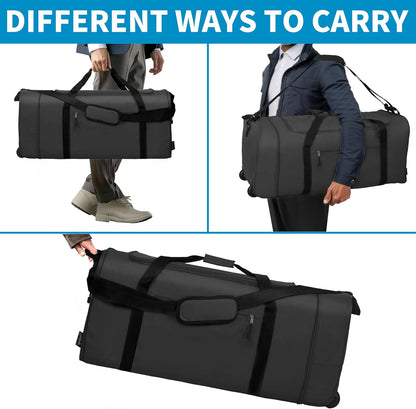 100L Foldable Rolling Duffel Bag with 2 Wheels, Light Weight Travel Duffel bag with Large Loading Capacity, 32 inch Rolling Duffel bag with Shoulder Strap for Travel Camping Sports
