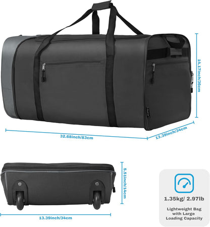 100L Foldable Rolling Duffel Bag with 2 Wheels, Light Weight Travel Duffel bag with Large Loading Capacity, 32 inch Rolling Duffel bag with Shoulder Strap for Travel Camping Sports