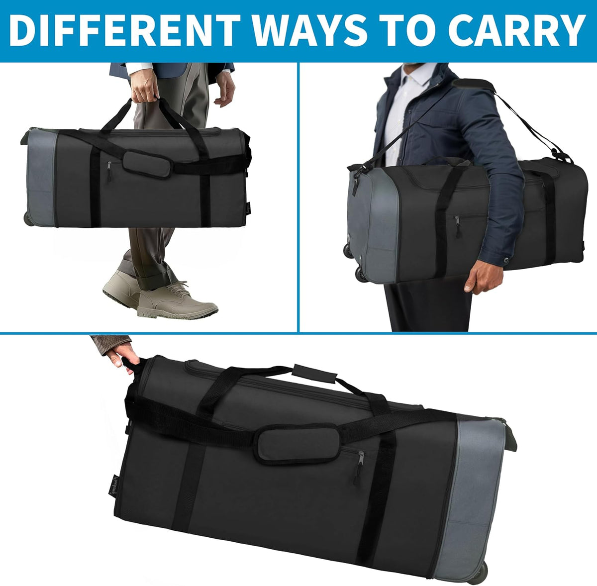 100L Foldable Rolling Duffel Bag with 2 Wheels, Light Weight Travel Duffel bag with Large Loading Capacity, 32 inch Rolling Duffel bag with Shoulder Strap for Travel Camping Sports