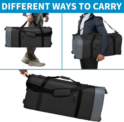 100L Foldable Rolling Duffel Bag with 2 Wheels, Light Weight Travel Duffel bag with Large Loading Capacity, 32 inch Rolling Duffel bag with Shoulder Strap for Travel Camping Sports