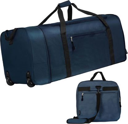 100L Foldable Rolling Duffel Bag with 2 Wheels, Light Weight Travel Duffel bag with Large Loading Capacity, 32 inch Rolling Duffel bag with Shoulder Strap for Travel Camping Sports