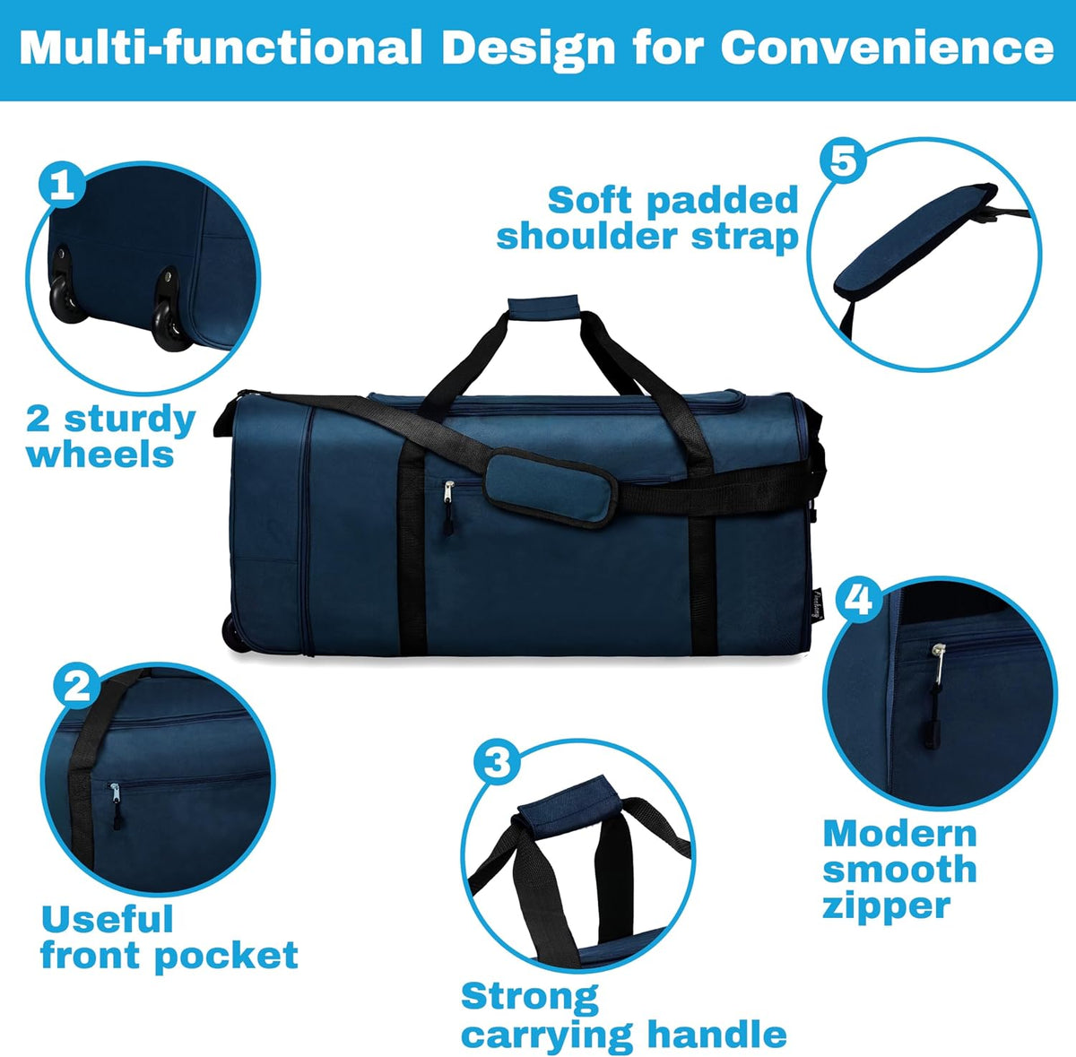 100L Foldable Rolling Duffel Bag with 2 Wheels, Light Weight Travel Duffel bag with Large Loading Capacity, 32 inch Rolling Duffel bag with Shoulder Strap for Travel Camping Sports