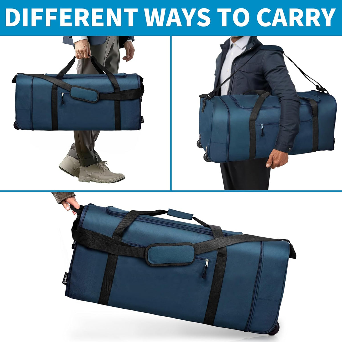 100L Foldable Rolling Duffel Bag with 2 Wheels, Light Weight Travel Duffel bag with Large Loading Capacity, 32 inch Rolling Duffel bag with Shoulder Strap for Travel Camping Sports