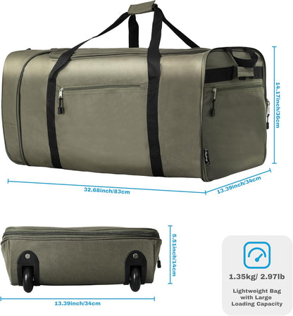 100L Foldable Rolling Duffel Bag with 2 Wheels, Light Weight Travel Duffel bag with Large Loading Capacity, 32 inch Rolling Duffel bag with Shoulder Strap for Travel Camping Sports