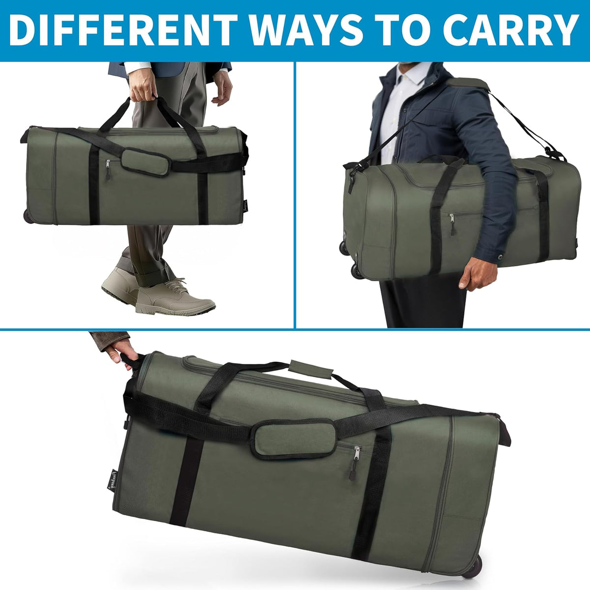 100L Foldable Rolling Duffel Bag with 2 Wheels, Light Weight Travel Duffel bag with Large Loading Capacity, 32 inch Rolling Duffel bag with Shoulder Strap for Travel Camping Sports