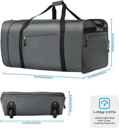 100L Foldable Rolling Duffel Bag with 2 Wheels, Light Weight Travel Duffel bag with Large Loading Capacity, 32 inch Rolling Duffel bag with Shoulder Strap for Travel Camping Sports