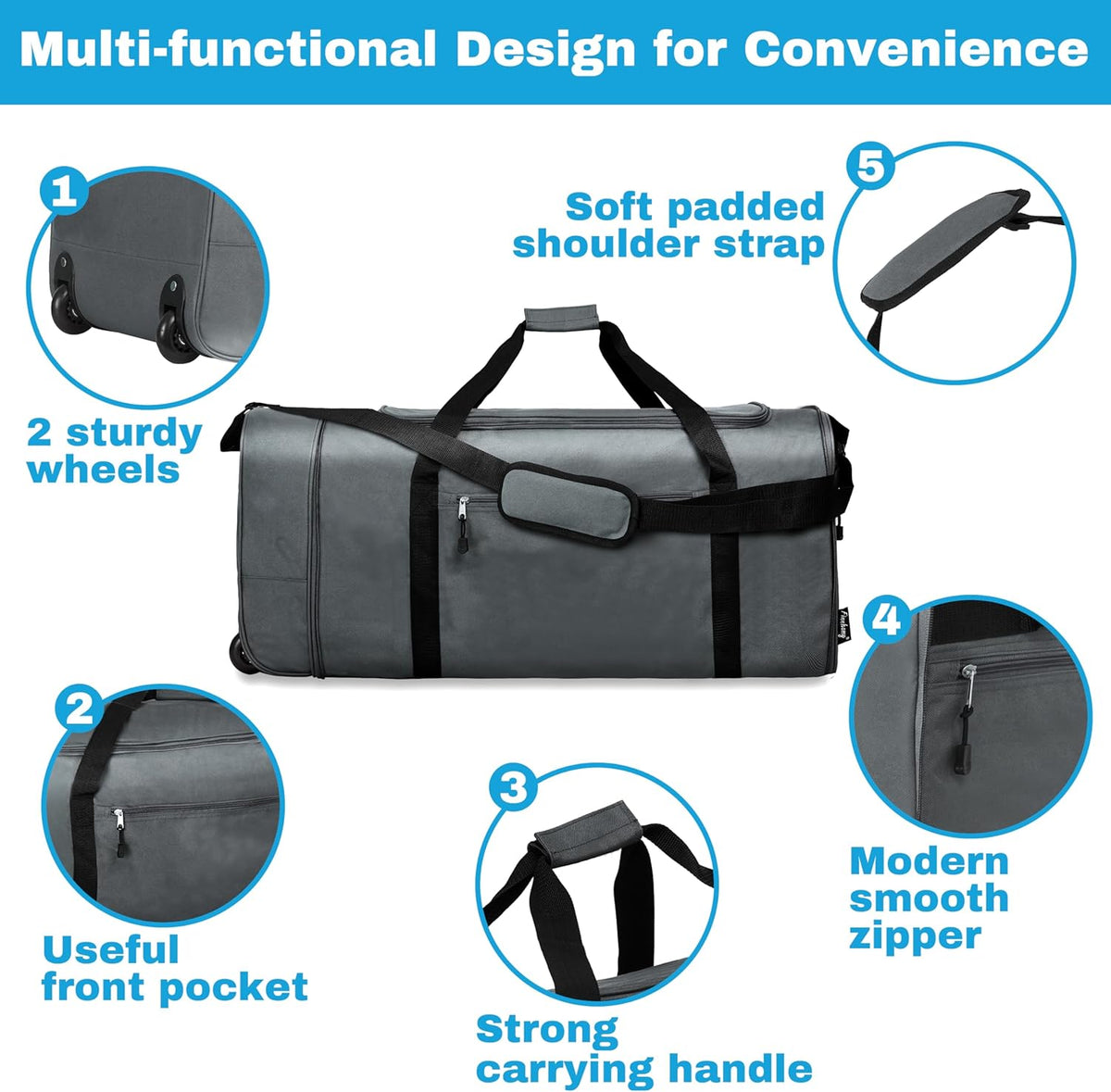 100L Foldable Rolling Duffel Bag with 2 Wheels, Light Weight Travel Duffel bag with Large Loading Capacity, 32 inch Rolling Duffel bag with Shoulder Strap for Travel Camping Sports