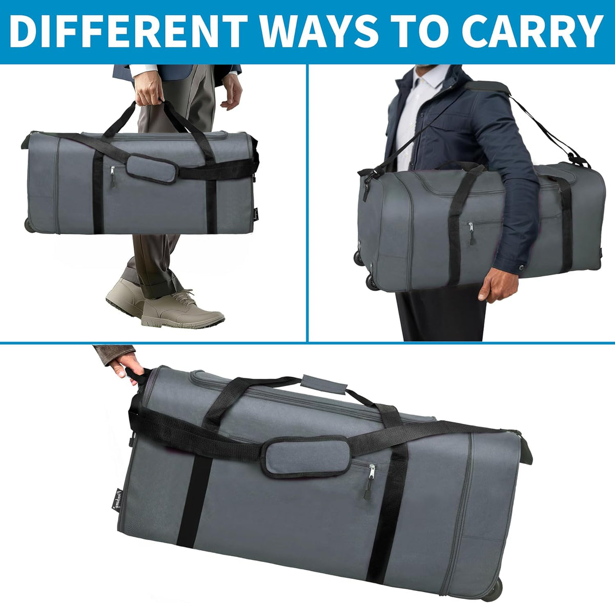 100L Foldable Rolling Duffel Bag with 2 Wheels, Light Weight Travel Duffel bag with Large Loading Capacity, 32 inch Rolling Duffel bag with Shoulder Strap for Travel Camping Sports