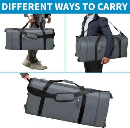 100L Foldable Rolling Duffel Bag with 2 Wheels, Light Weight Travel Duffel bag with Large Loading Capacity, 32 inch Rolling Duffel bag with Shoulder Strap for Travel Camping Sports
