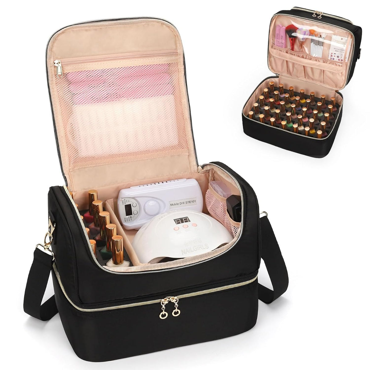 Nail Polish Organizer Case, Nail Supplies Storage Box Holds 117 Bottles Nail Polish & Nail Lamp, Travel Nail Tech Carrying Case, Nail Kit Bag For Nail Stuff & Manicure Tools