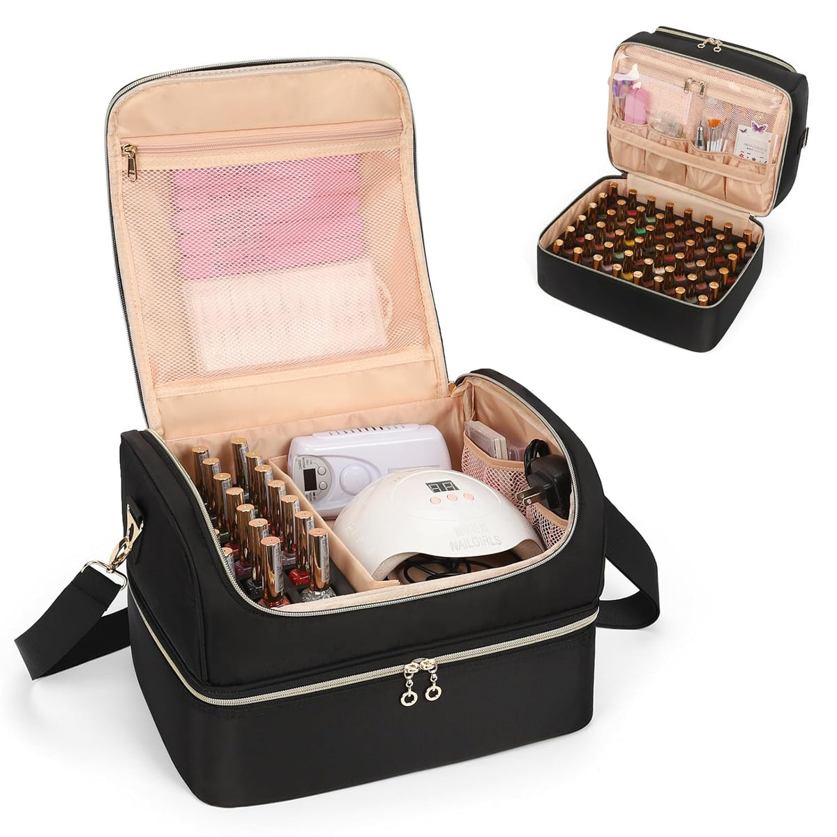 Nail Polish Organizer Case, Nail Supplies Storage Box Holds 117 Bottles Nail Polish & Nail Lamp, Travel Nail Tech Carrying Case, Nail Kit Bag For Nail Stuff & Manicure Tools