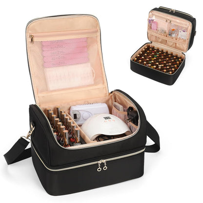 Nail Polish Organizer Case, Nail Supplies Storage Box Holds 117 Bottles Nail Polish & Nail Lamp, Travel Nail Tech Carrying Case, Nail Kit Bag For Nail Stuff & Manicure Tools