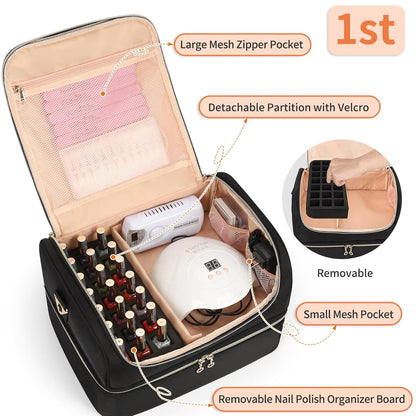 Nail Polish Organizer Case, Nail Supplies Storage Box Holds 117 Bottles Nail Polish & Nail Lamp, Travel Nail Tech Carrying Case, Nail Kit Bag For Nail Stuff & Manicure Tools