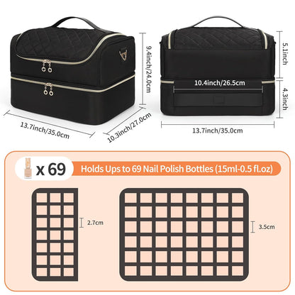 Nail Polish Organizer Case, Nail Supplies Storage Box Holds 117 Bottles Nail Polish & Nail Lamp, Travel Nail Tech Carrying Case, Nail Kit Bag For Nail Stuff & Manicure Tools