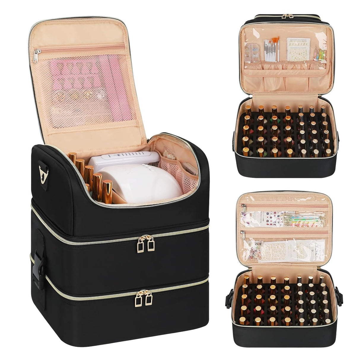Nail Polish Organizer Case, Nail Supplies Storage Box Holds 117 Bottles Nail Polish & Nail Lamp, Travel Nail Tech Carrying Case, Nail Kit Bag For Nail Stuff & Manicure Tools