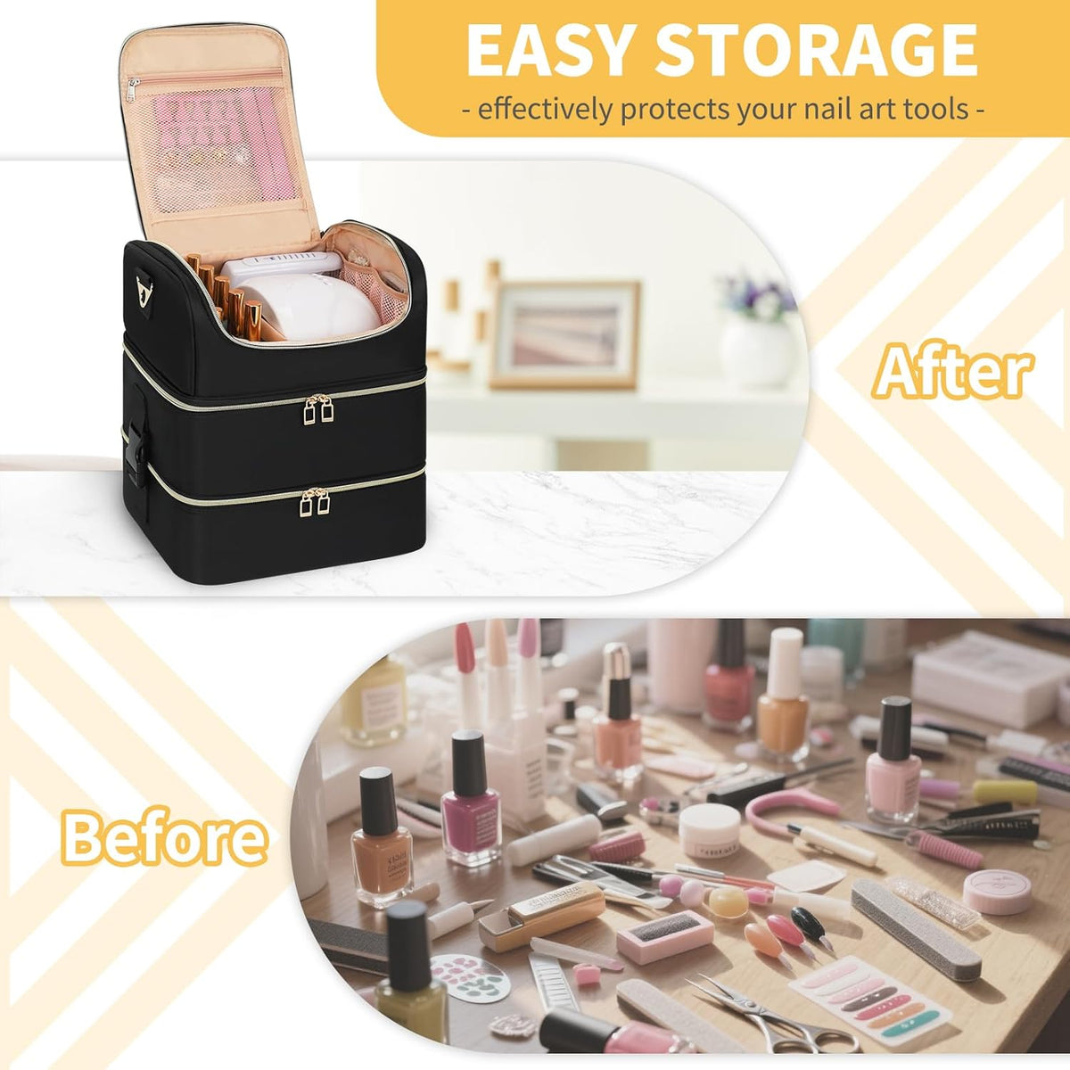 Nail Polish Organizer Case, Nail Supplies Storage Box Holds 117 Bottles Nail Polish & Nail Lamp, Travel Nail Tech Carrying Case, Nail Kit Bag For Nail Stuff & Manicure Tools