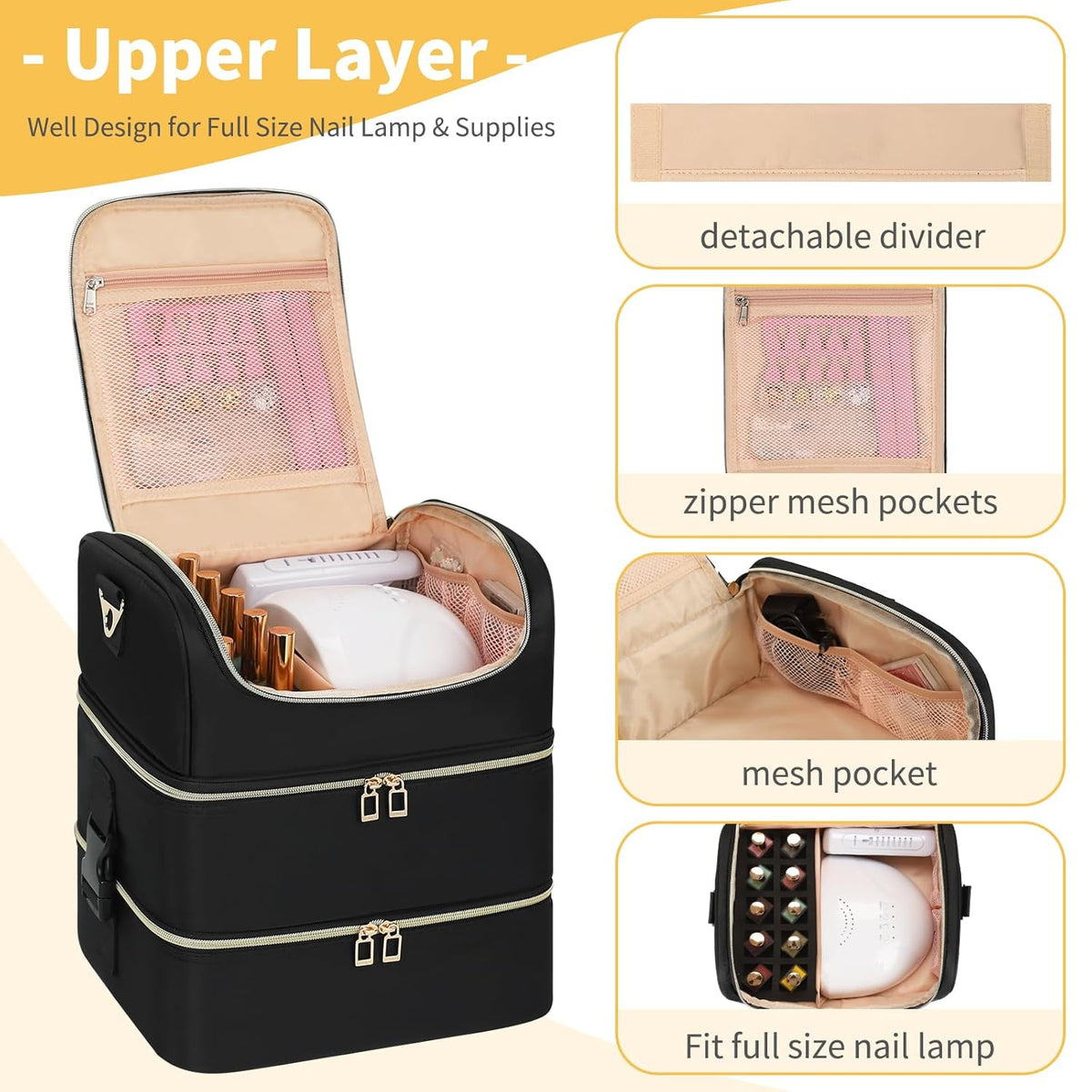 Nail Polish Organizer Case, Nail Supplies Storage Box Holds 117 Bottles Nail Polish & Nail Lamp, Travel Nail Tech Carrying Case, Nail Kit Bag For Nail Stuff & Manicure Tools