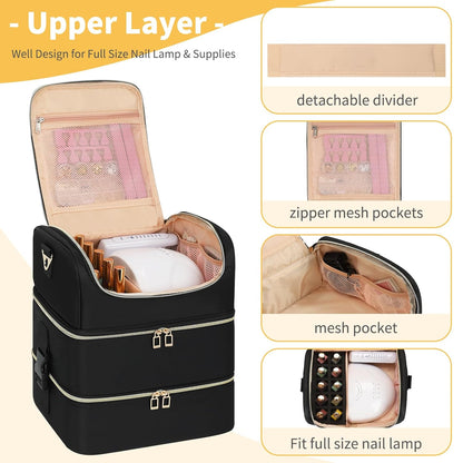 Nail Polish Organizer Case, Nail Supplies Storage Box Holds 117 Bottles Nail Polish & Nail Lamp, Travel Nail Tech Carrying Case, Nail Kit Bag For Nail Stuff & Manicure Tools