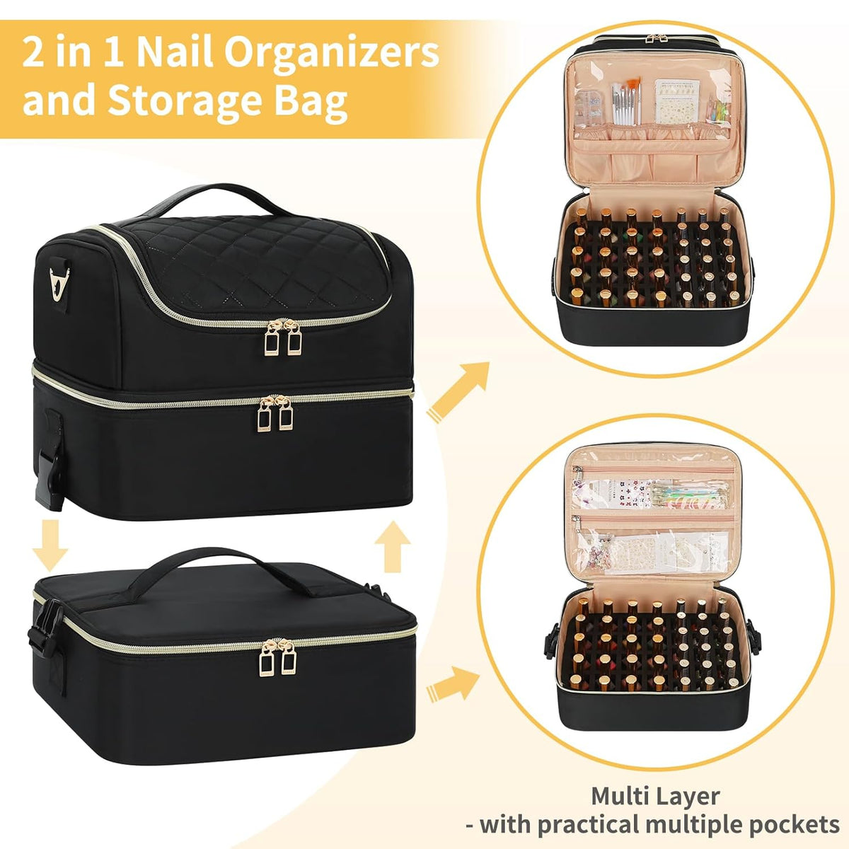 Nail Polish Organizer Case, Nail Supplies Storage Box Holds 117 Bottles Nail Polish & Nail Lamp, Travel Nail Tech Carrying Case, Nail Kit Bag For Nail Stuff & Manicure Tools