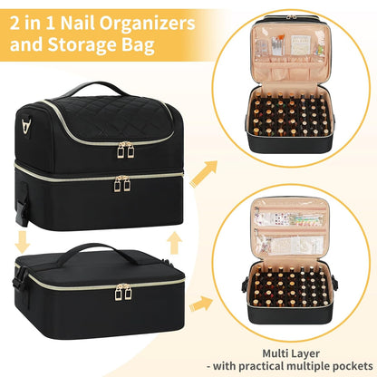 Nail Polish Organizer Case, Nail Supplies Storage Box Holds 117 Bottles Nail Polish & Nail Lamp, Travel Nail Tech Carrying Case, Nail Kit Bag For Nail Stuff & Manicure Tools