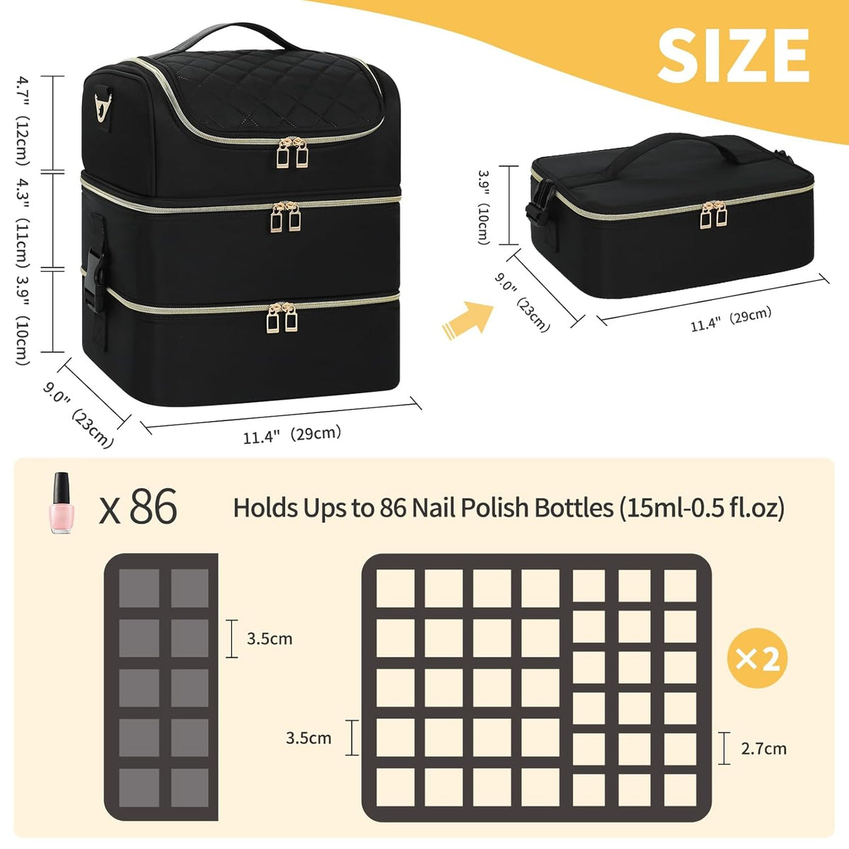 Nail Polish Organizer Case, Nail Supplies Storage Box Holds 117 Bottles Nail Polish & Nail Lamp, Travel Nail Tech Carrying Case, Nail Kit Bag For Nail Stuff & Manicure Tools
