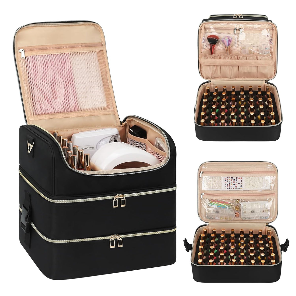 Nail Polish Organizer Case, Nail Supplies Storage Box Holds 117 Bottles Nail Polish & Nail Lamp, Travel Nail Tech Carrying Case, Nail Kit Bag For Nail Stuff & Manicure Tools