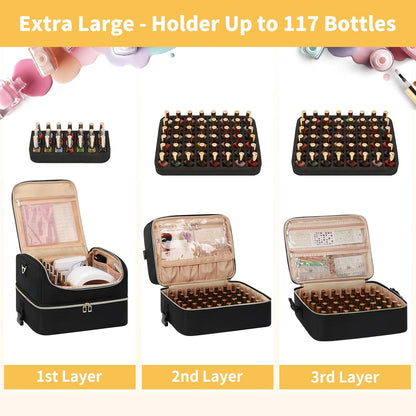 Nail Polish Organizer Case, Nail Supplies Storage Box Holds 117 Bottles Nail Polish & Nail Lamp, Travel Nail Tech Carrying Case, Nail Kit Bag For Nail Stuff & Manicure Tools