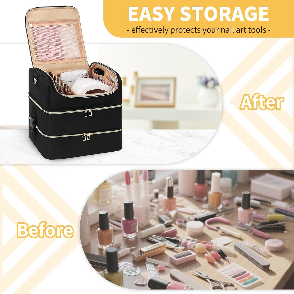 Nail Polish Organizer Case, Nail Supplies Storage Box Holds 117 Bottles Nail Polish & Nail Lamp, Travel Nail Tech Carrying Case, Nail Kit Bag For Nail Stuff & Manicure Tools