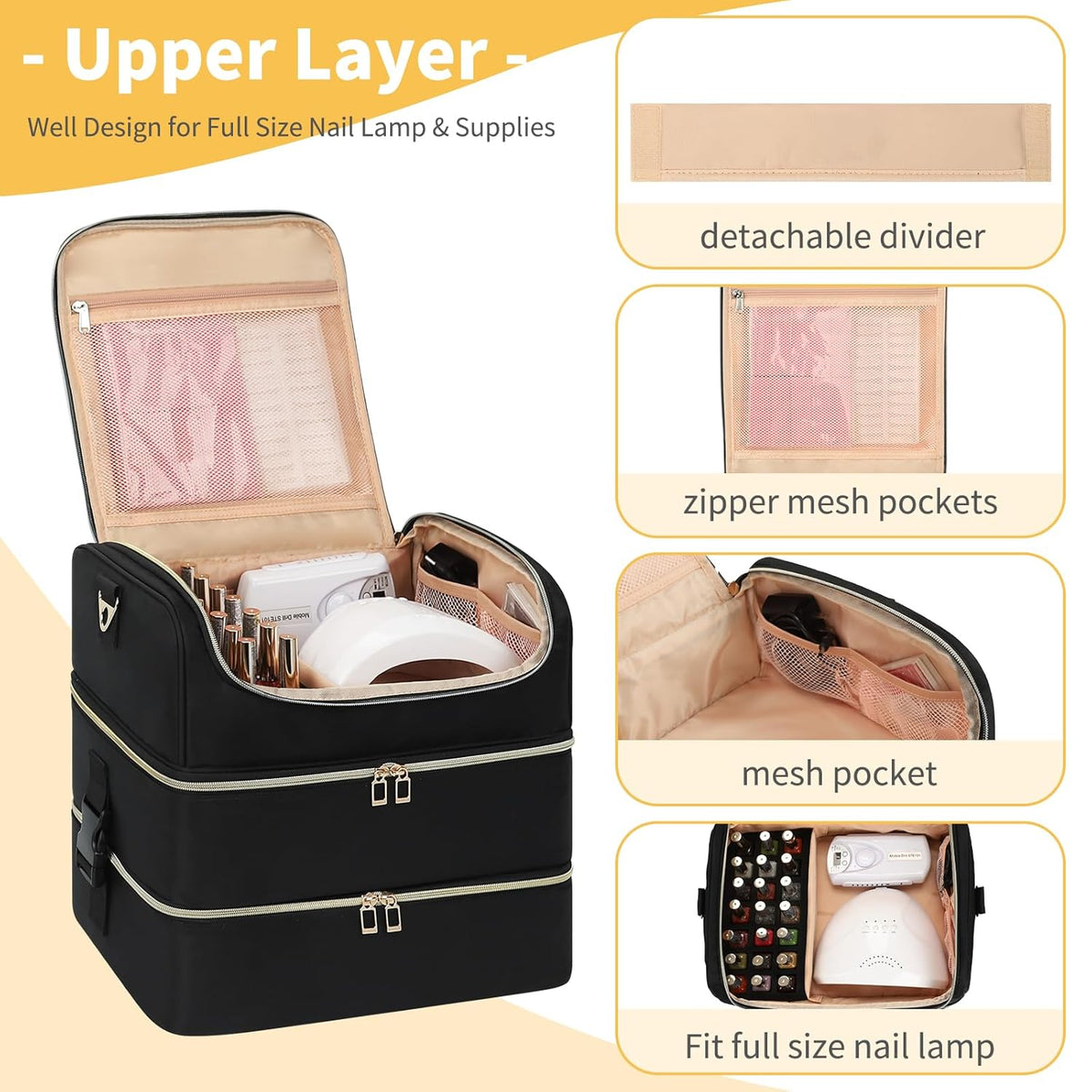 Nail Polish Organizer Case, Nail Supplies Storage Box Holds 117 Bottles Nail Polish & Nail Lamp, Travel Nail Tech Carrying Case, Nail Kit Bag For Nail Stuff & Manicure Tools