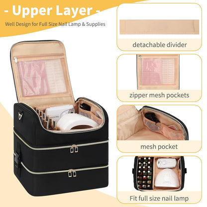 Nail Polish Organizer Case, Nail Supplies Storage Box Holds 117 Bottles Nail Polish & Nail Lamp, Travel Nail Tech Carrying Case, Nail Kit Bag For Nail Stuff & Manicure Tools