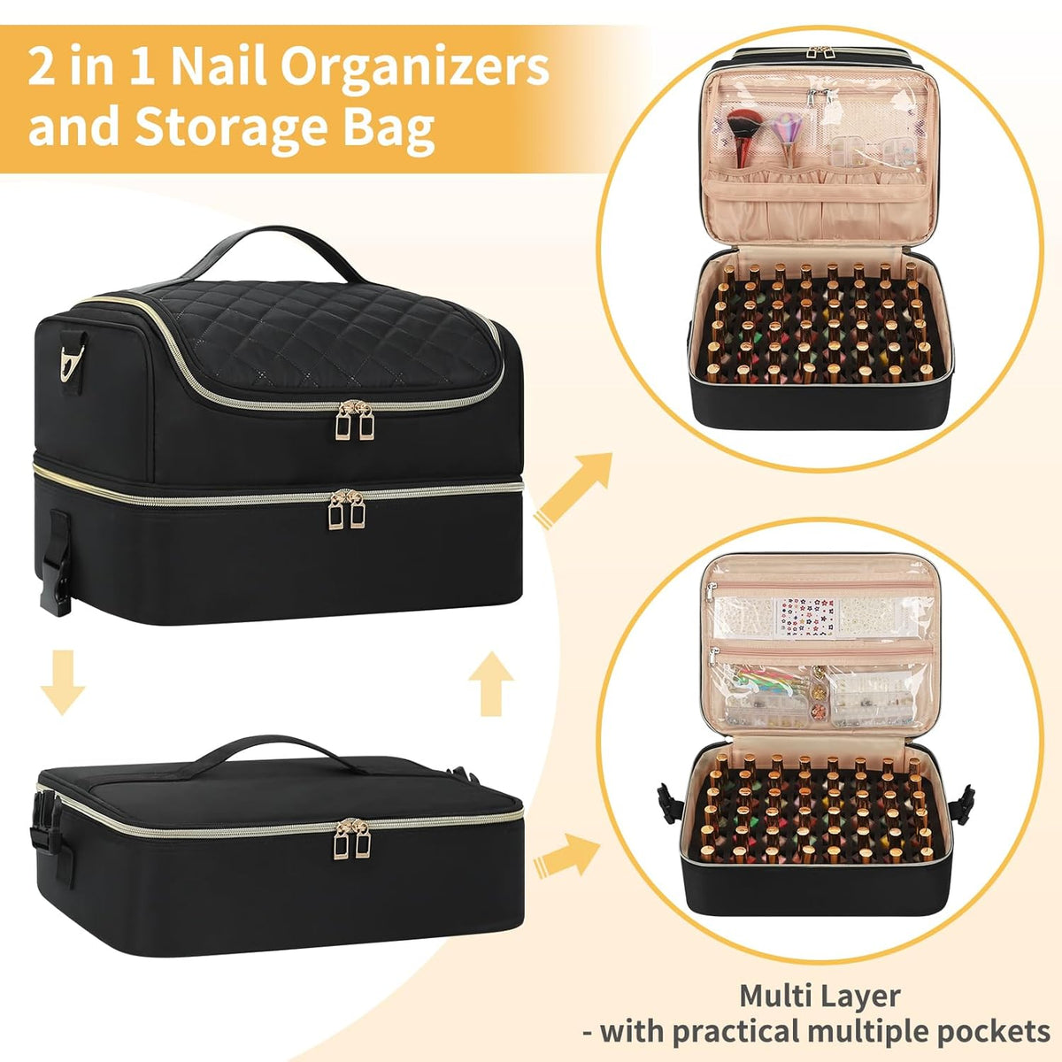 Nail Polish Organizer Case, Nail Supplies Storage Box Holds 117 Bottles Nail Polish & Nail Lamp, Travel Nail Tech Carrying Case, Nail Kit Bag For Nail Stuff & Manicure Tools