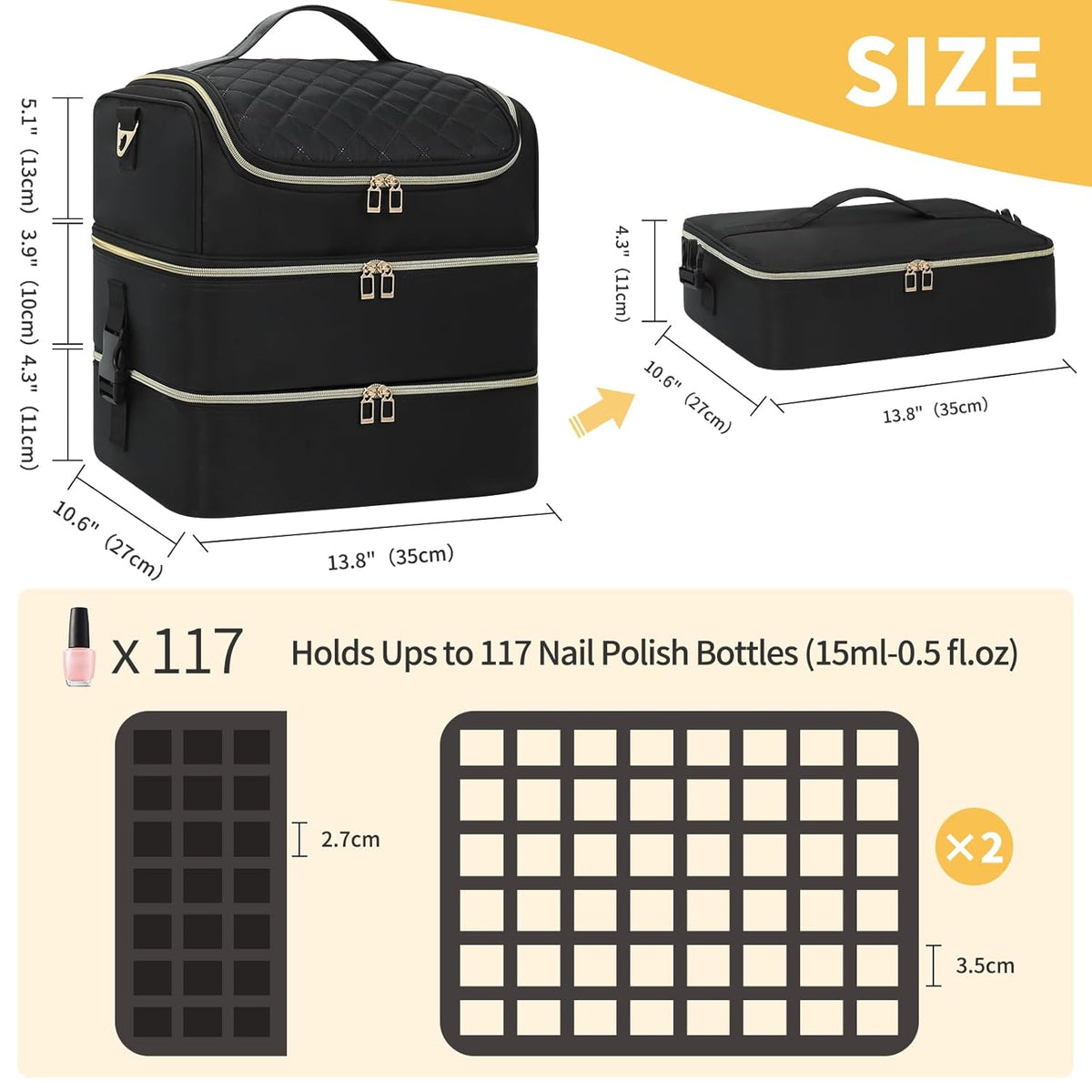 Nail Polish Organizer Case, Nail Supplies Storage Box Holds 117 Bottles Nail Polish & Nail Lamp, Travel Nail Tech Carrying Case, Nail Kit Bag For Nail Stuff & Manicure Tools