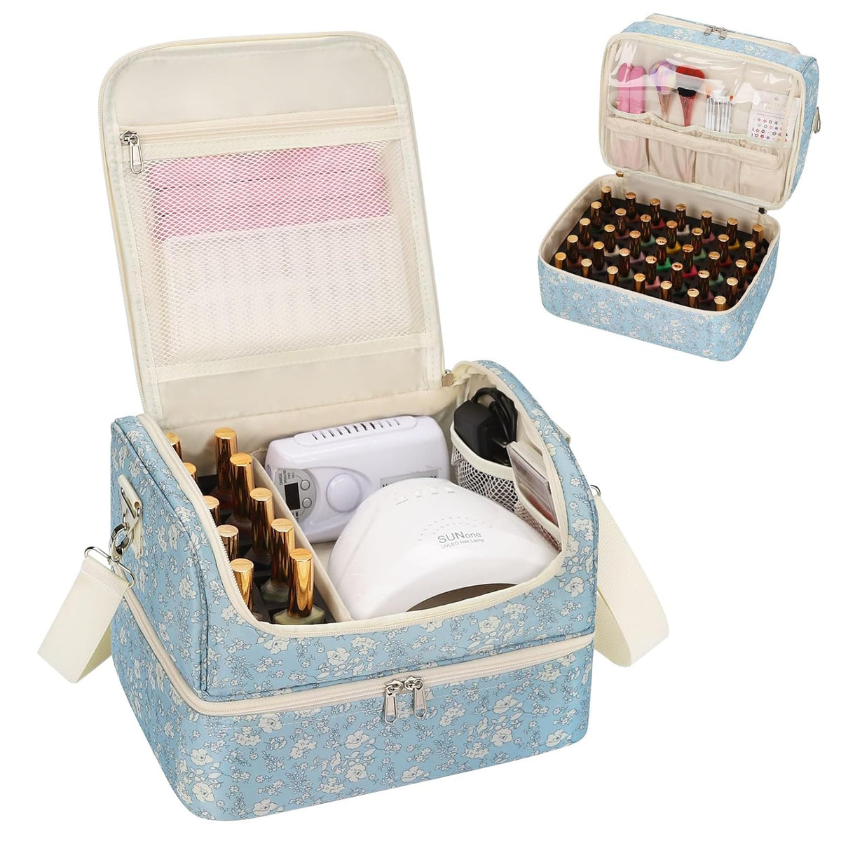 Nail Polish Organizer Case, Nail Supplies Storage Box Holds 117 Bottles Nail Polish & Nail Lamp, Travel Nail Tech Carrying Case, Nail Kit Bag For Nail Stuff & Manicure Tools