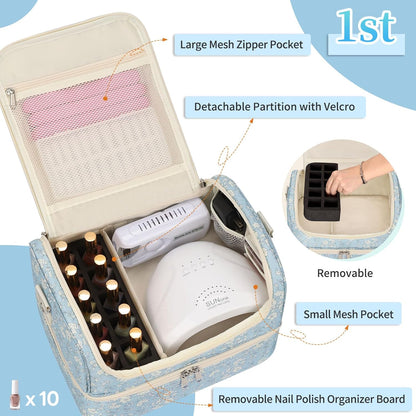 Nail Polish Organizer Case, Nail Supplies Storage Box Holds 117 Bottles Nail Polish & Nail Lamp, Travel Nail Tech Carrying Case, Nail Kit Bag For Nail Stuff & Manicure Tools
